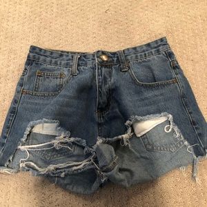 PRETTYLITTLETHING denim distressed shorts